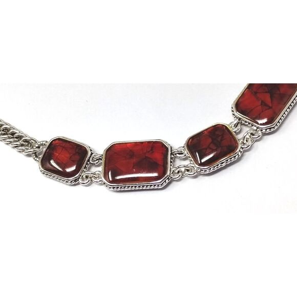 Liz Claiborne Necklace 18" Silver Tone Faux Ruby Stones Christmas Gift Jewelry - Picture 4 of 12